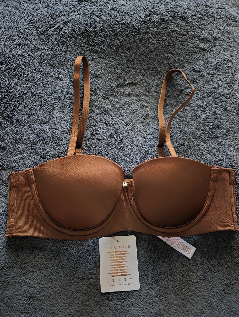 Savage X Fenty Chocolate Brown Strapless Push-Up Bra with Removable Straps